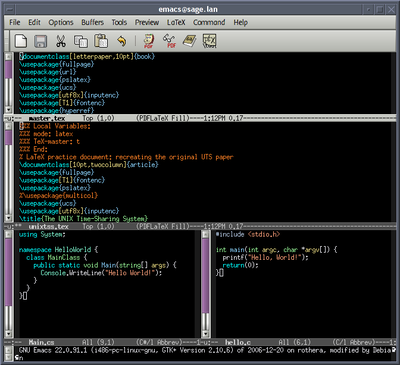GNU Emacs, un editor normalmente utilizado como IDE en sistemas tipo UNIX.
